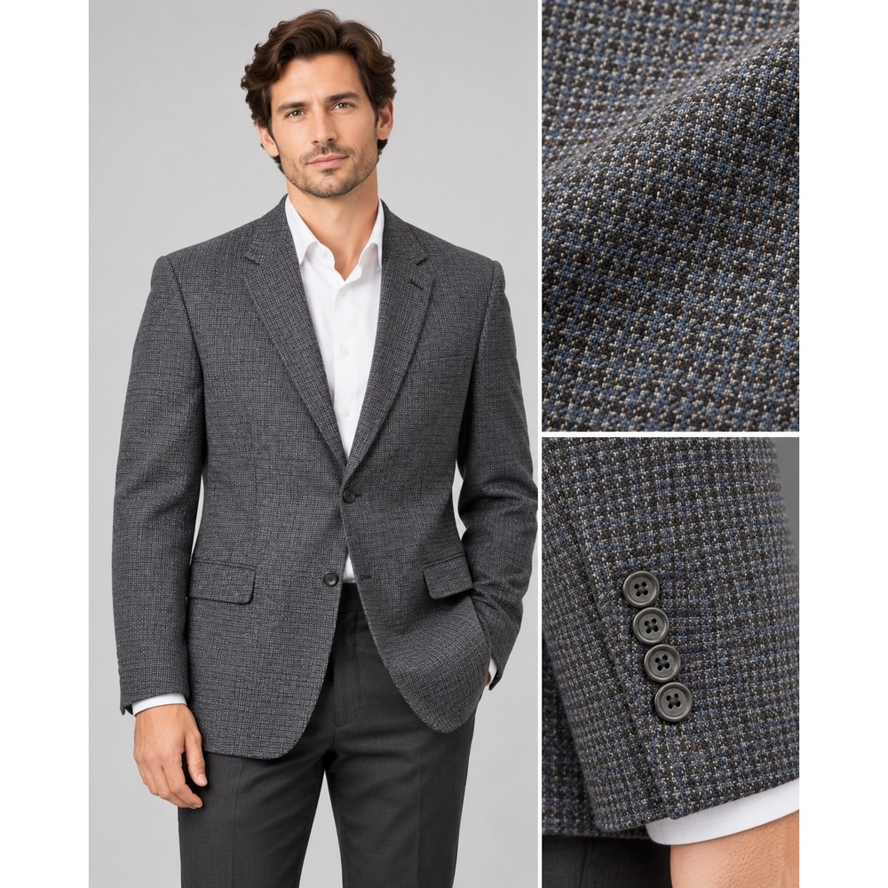 Joseph & Feiss Gold Luxury Wool Blazer 50 Regular Grey Blue Micro Check Jacket